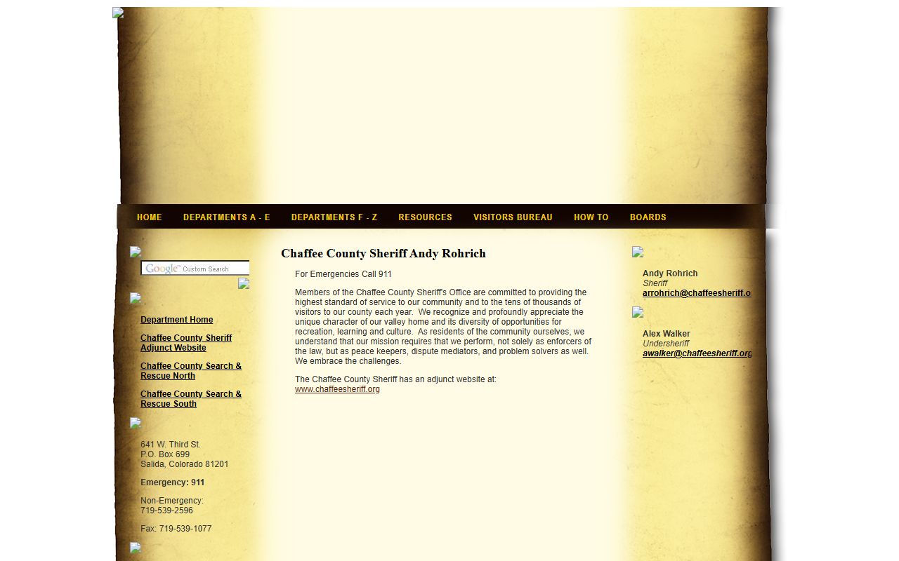 Chaffee County Sheriff custody contact page for Lake County inmate search